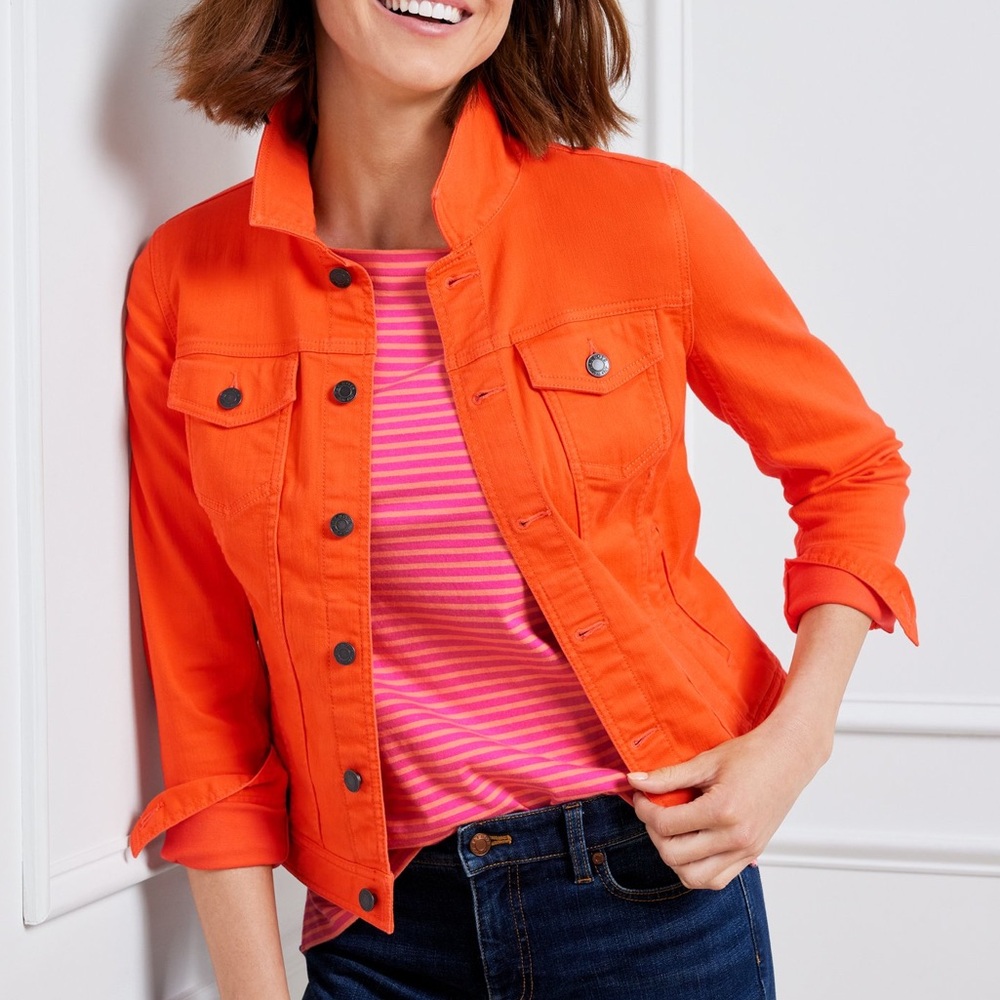 Talbots Orange Classic Denim Jacket Euc - image 1